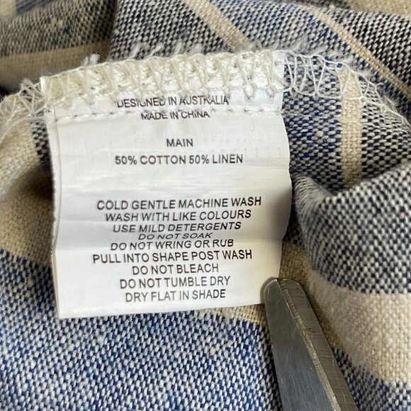 Linen Lux Women Blue Striped Short Sleeve Top Blouse Size XS Pocket Boxy Keyhole - Picture 5 of 9